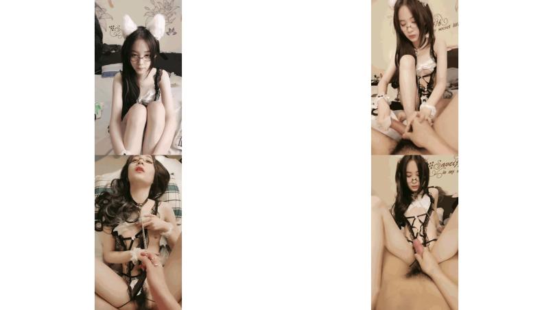 极品尤物眼镜美少女链子项圈情趣装超嫩多毛粉穴好多水，往上视角后入抽插