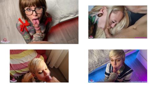 Best blowjob moments with split tongue! Cum in my mouth and facial compilation
