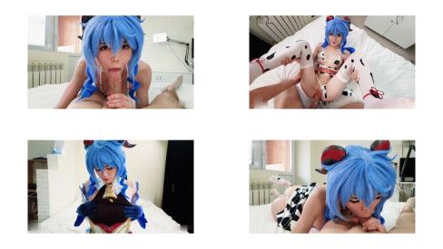 漂亮美眉 身材高挑小娇乳穿着性感的奶牛装挂着铃铛被大肉棒无套输出抽插粉穴一脸享受 最后内射