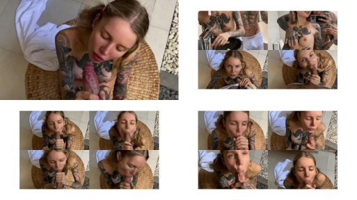 Fantastic gentle BlowJob from a charming tattooed blonde