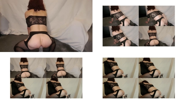Sissy pleasure riding dildo and using fuck machine